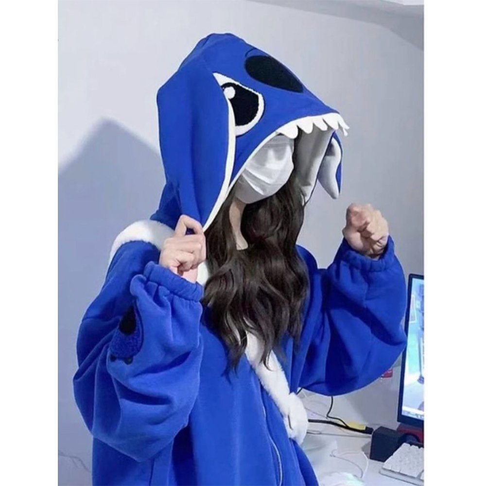 1-1-2.jpg Stitch Loose Hooded Korean Sweater - Image 1