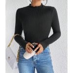 Frenchy Mock Neck Ribbed Knit Tee - Image 2