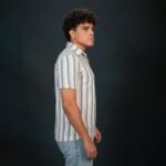 Crochet Stripe Textured T-shirt in Blue - Image 2