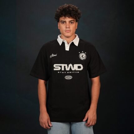 Polo Collar Printed T-shirt In Black