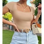 Square Neck 5Colors Solid Slim Tee - Image 3