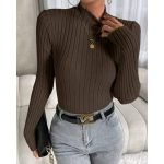 Frenchy Mock Neck Ribbed Knit Tee