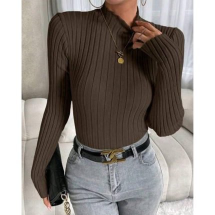 Frenchy Mock Neck Ribbed Knit Tee
