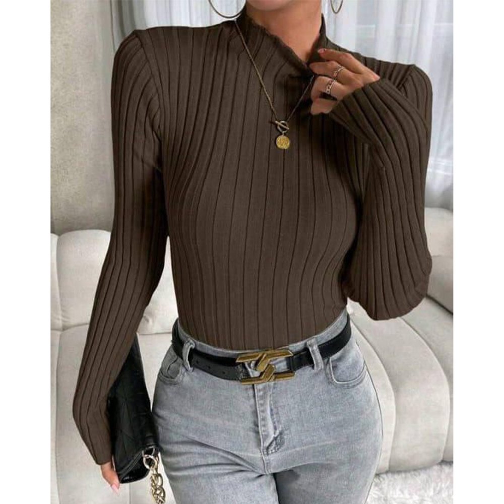 2-3-1.jpg Frenchy Mock Neck Ribbed Knit Tee - Image 1