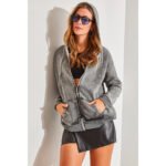 Shawl Hooded Cardigan In Stone Gray - Image 2