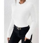 Frenchy Mock Neck Ribbed Knit Tee - Image 3