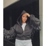 Trim Zip Up Crop Hoodie Drop Shoulder - Image 2