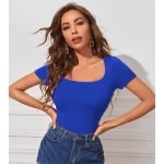Square Neck 5Colors Solid Slim Tee - Image 5