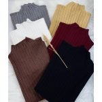 Frenchy Mock Neck Ribbed Knit Tee - Image 4