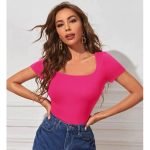 Square Neck 5Colors Solid Slim Tee - Image 4