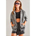 Shawl Hooded Cardigan In Stone Gray - Image 3