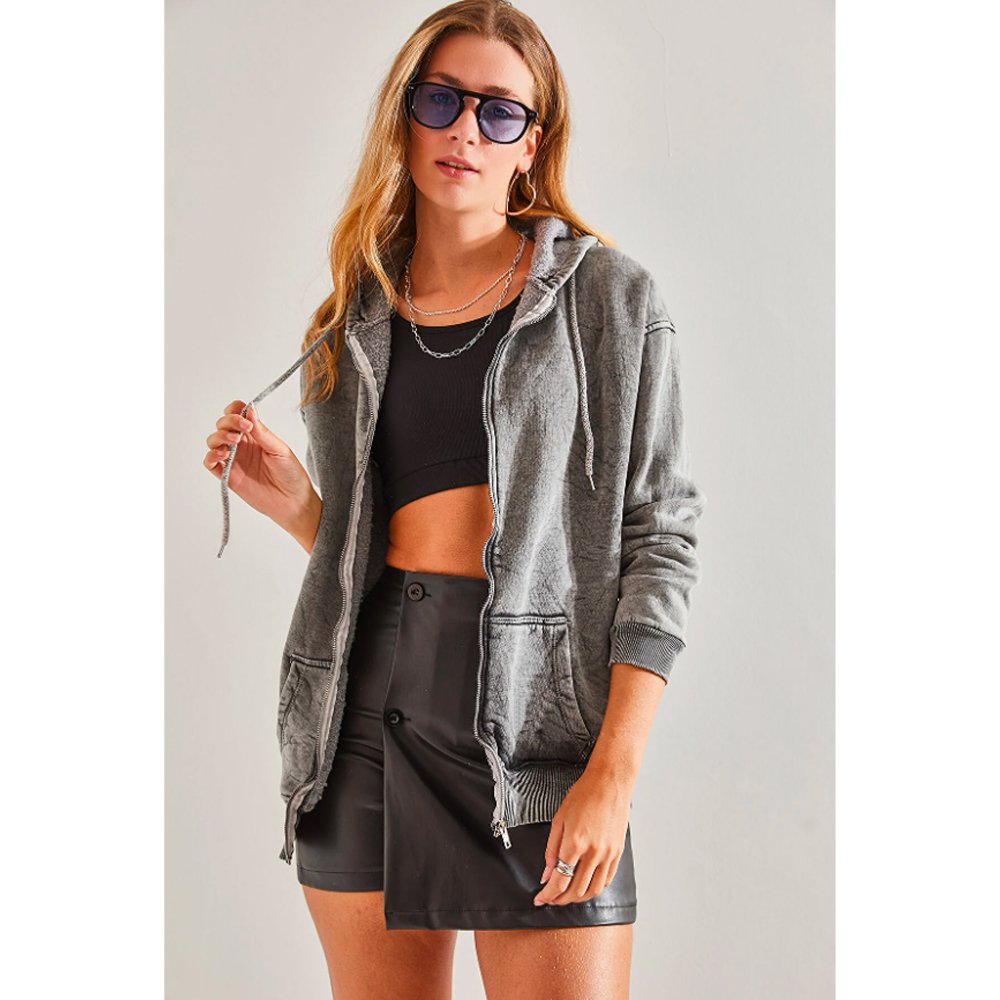 6 Shawl Hooded Cardigan In Stone Gray - Image 1