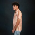 Crochet Stripe Textured T-shirt in Red - Image 2