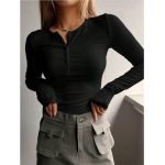 Half Button Ribbed Knit Tee in 8 Colors - Image 3