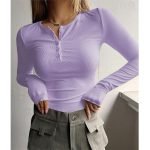 Half Button Ribbed Knit Tee in 8 Colors - Image 5