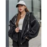Hooded Street Style Cardigan In Black - Image 2
