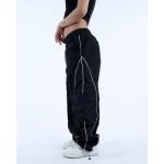 Street Wear Elastic Waist Wide Fit Piping Cargo Black - Image 2