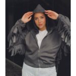 Trim Zip Up Crop Hoodie Drop Shoulder - Image 3