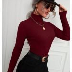 Ribbed Knit Solid Turtleneck Long Sleeve Pullover - Image 2