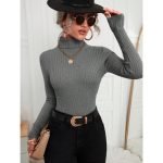 Ribbed Knit Solid Turtleneck Long Sleeve Pullover - Image 4