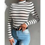 Rib-Knit Frenchy Striped Slim Tee