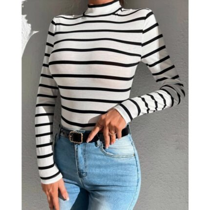 Rib-Knit Frenchy Striped Slim Tee