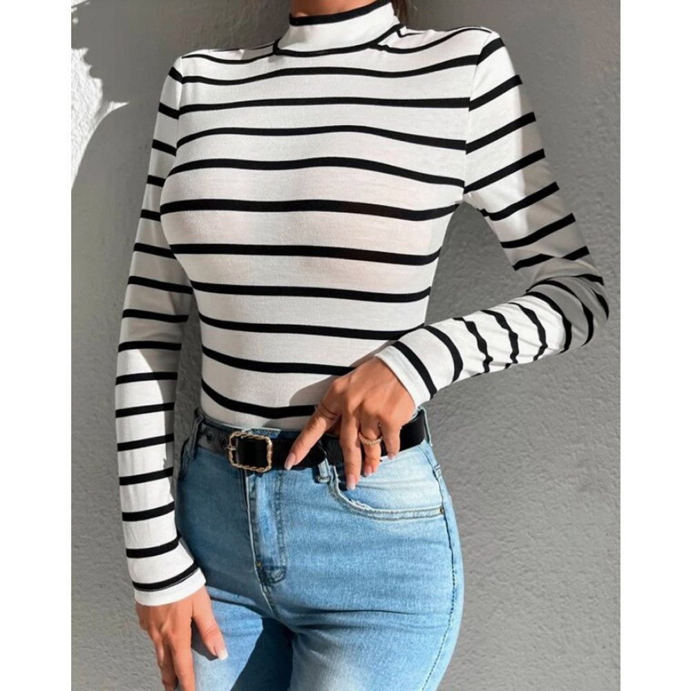 1 Rib-Knit Frenchy Striped Slim Tee - Image 1