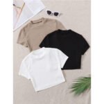Half Sleeve Rib knit Solid Slim Tee