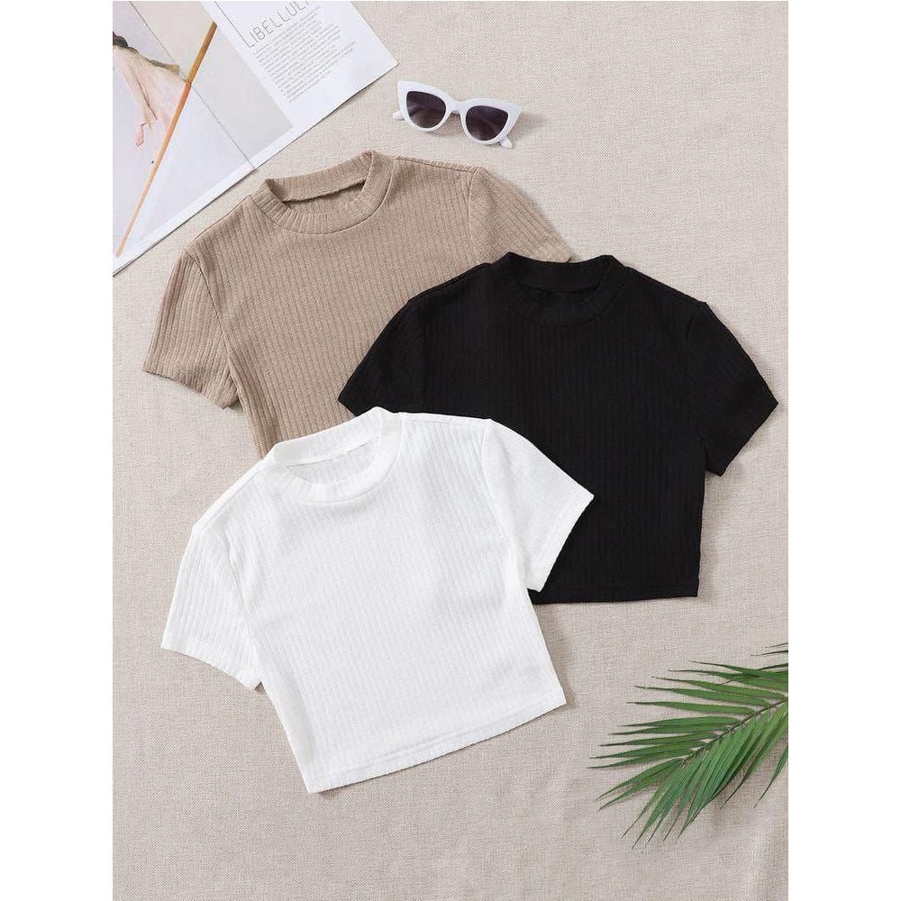 c10 Half Sleeve Rib knit Solid Slim Tee - Image 1