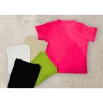 Half Sleeve Rib knit Solid Slim Tee - Image 2